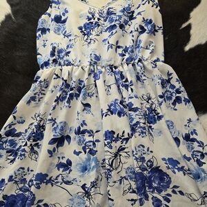 Floral Blue and White Kids Dress